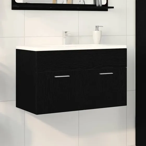 vidaXL Vaskeskab med dør, Sort, 90 x 38,5 x 46 cm, Konstrueret træ