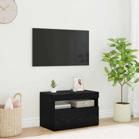 vidaXL TV-skab Sort 60 x 35 x 40 cm Konstrueret Træ med LED
