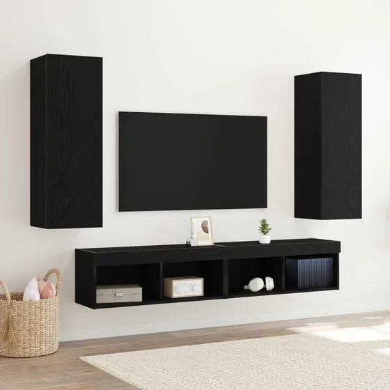 vidaXL Væg TV Skab 2 pcs Sort Eg 30,5 x 30 x 90 cm