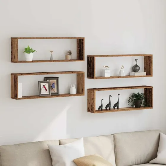 vidaXL Væghylde 4 stk Gammelt Træ 80 x 15 x 26 cm Konstrueret Træ