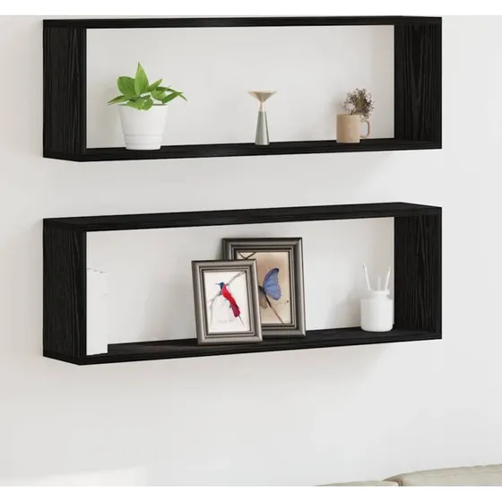 vidaXL Væghylde 2 stk, Sort Eg, 80 x 15 x 26 cm, Konstrueret Træ