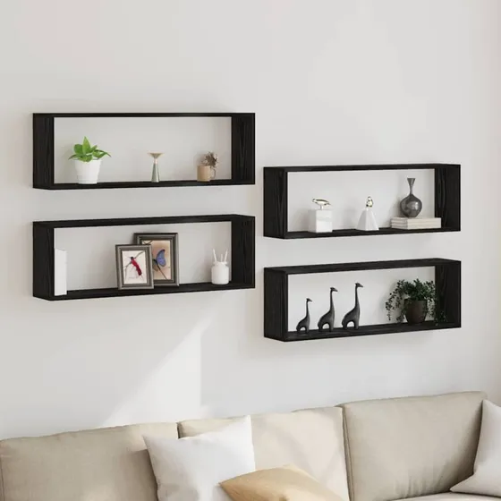 vidaXL Væghylde 4 stk Sort Eg 80 x 15 x 26 cm Konstrueret Træ
