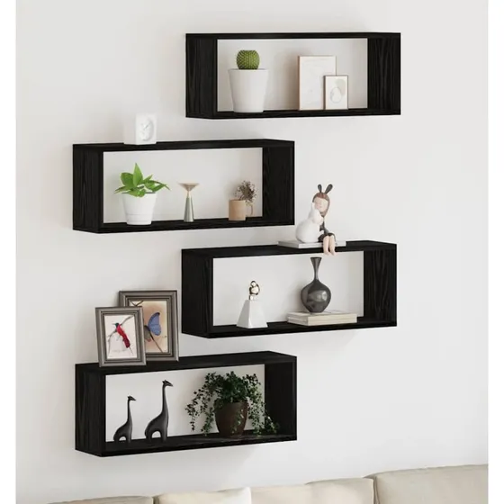 vidaXL Væghylder 4 stk, Sort Eg, 60 x 15 x 23 cm, Konstrueret Træ