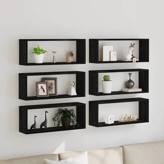 vidaXL Væghylder 6 stk, Sort Eg, 60 x 15 x 23 cm, Konstrueret Træ