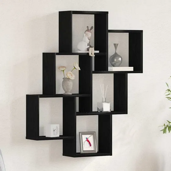 vidaXL Væghylde Sort Eg 78 x 15 x 93 cm Konstrueret Træ