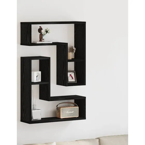 vidaXL Væghylde 2 stk, Sort, 50 x 15 x 85 cm, Konstrueret træ