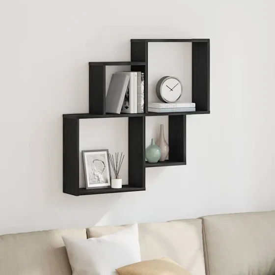 vidaXL Væghylde Sort Eg 80 x 15 x 78,5 cm Konstrueret Træ