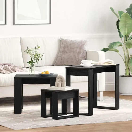 vidaXL Indskudsborde 3 stk Sort eg 61 x 28 x 47 cm Konstrueret træ