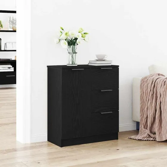 vidaXL Sideboard med skuffe, Sort, 60 x 30 x 70 cm, Konstrueret træ