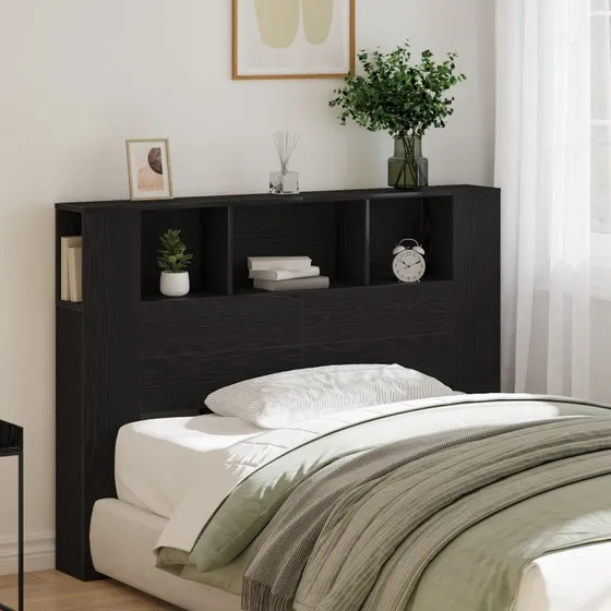 vidaXL Hovedgærde Skab Sort Eg 140 x 19 x 104,5 cm Konstrueret Træ
