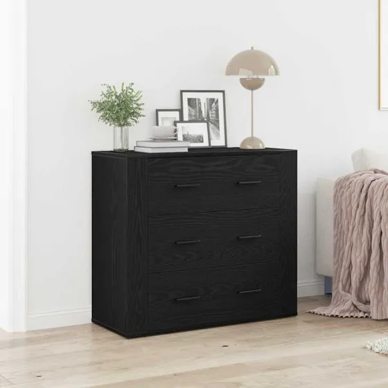 vidaXL Sort Egetræ Sideboard 80 x 33 x 70 cm Konstrueret Træ
