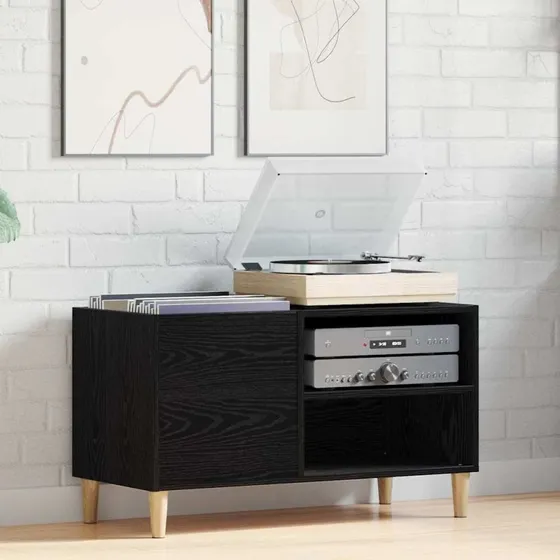 vidaXL Pladeskab Sort Eg 84,5 x 38 x 48 cm Konstrueret Træ