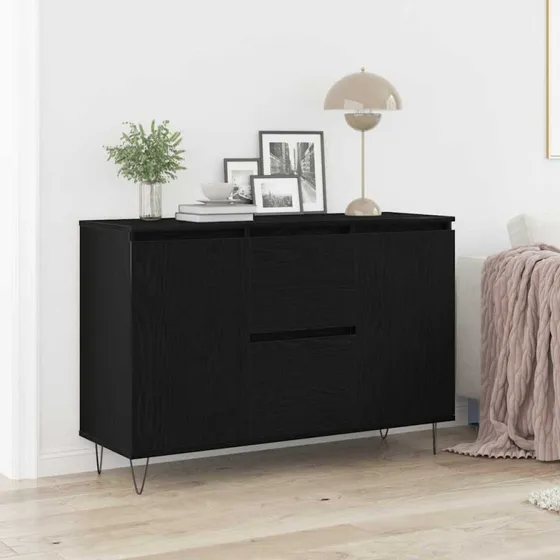 vidaXL Sideboard med skuffe, Sort eg, 101,5 x 35 x 70 cm