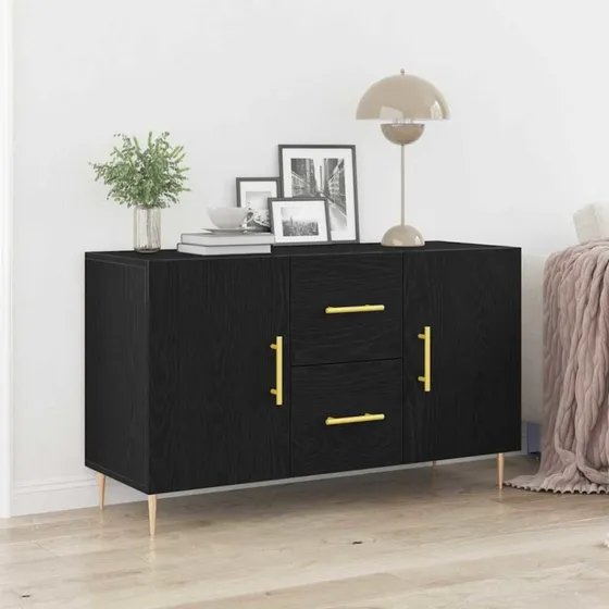 vidaXL Sideboard med skuffe, Sort eg, 100 x 36 x 60 cm, Konstrueret træ