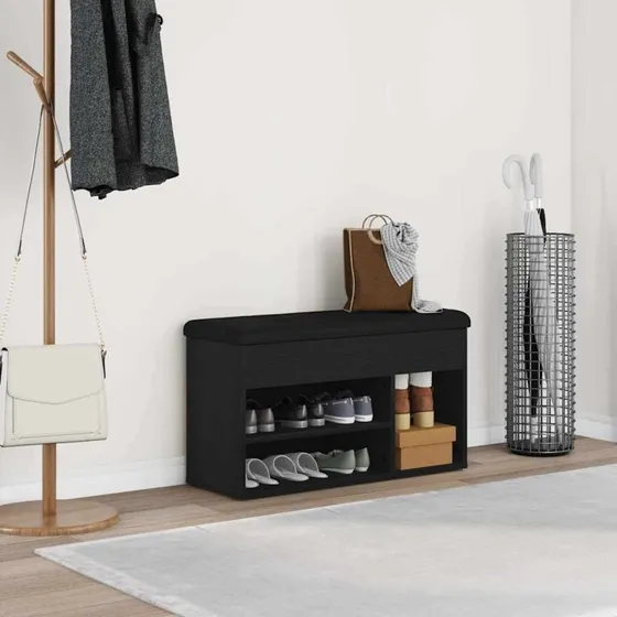vidaXL Sko bænk med hylde, sort, 80 x 30 x 45 cm, konstrueret træ