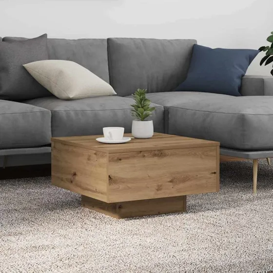 vidaXL Sofabord Artisan Egetræ 55x55x31 cm med LED