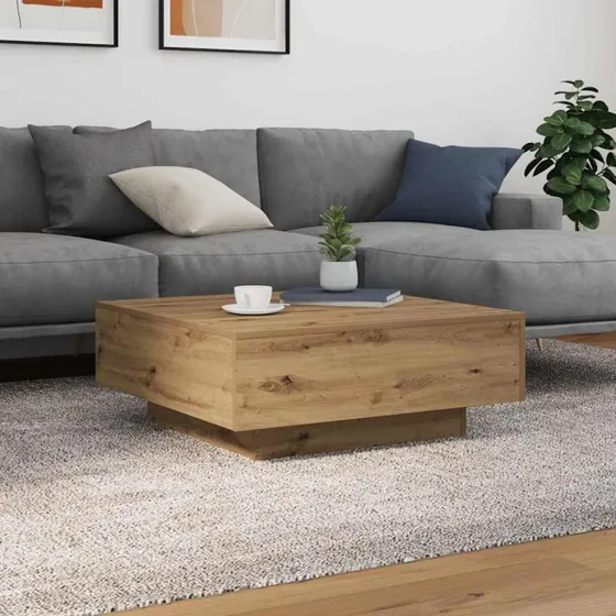 vidaXL Sofabord Artisan Egetræ 80x80x31 cm med LED-lys