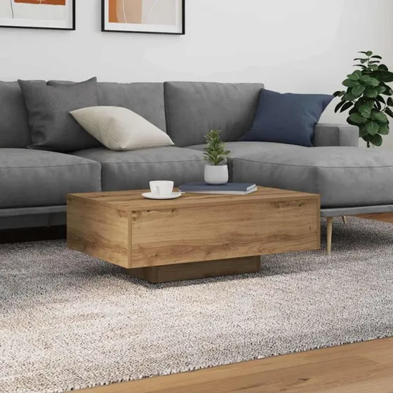 vidaXL Sofabord Artisan Egetræ 85 x 55 x 31 cm med LED-lys
