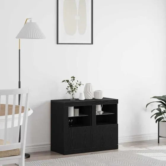 vidaXL LED Sideboard 2 stk, Sort, 41 x 37 x 67 cm, Konstrueret træ