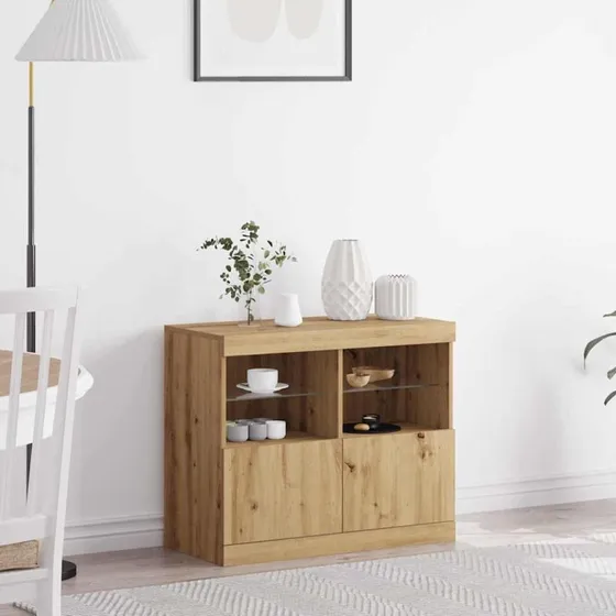 vidaXL LED Sideboard Brun 81 x 37 x 66,5 cm Konstrueret Træ