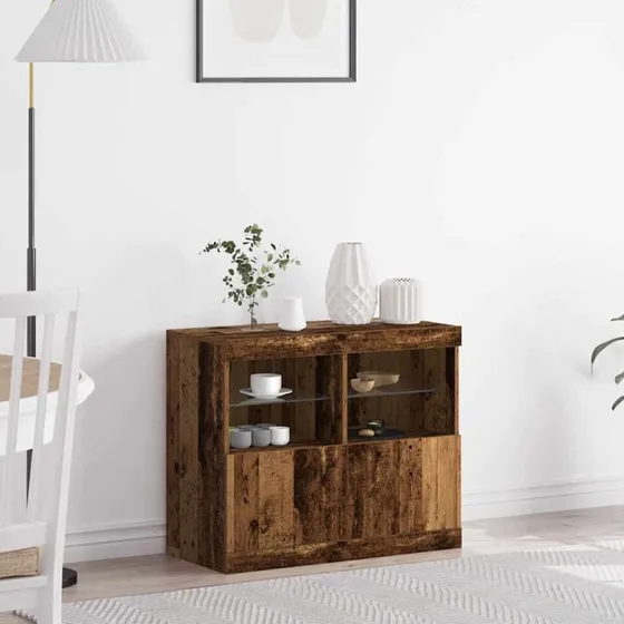 vidaXL LED Sideboard Brun 81 x 37 x 66,5 cm Konstrueret Træ