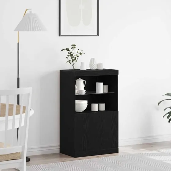 vidaXL LED Sideboard Sort 60x37x100 cm Konstrueret Træ