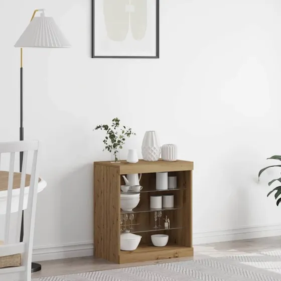 vidaXL LED Sideboard Artisan Egetræ 60,5 x 37 x 67 cm