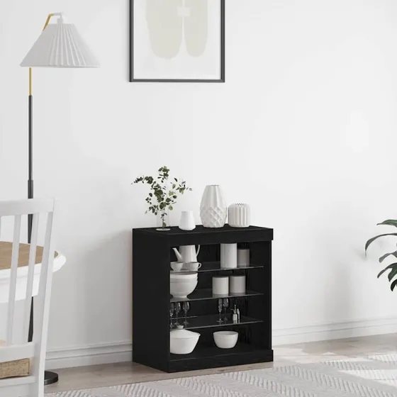 vidaXL LED Sideboard Sort Eg 60,5 x 37 x 67 cm Konstrueret Træ