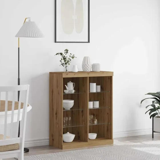 vidaXL LED Sidebord Artisan Egetræ 41 x 37 x 100 cm
