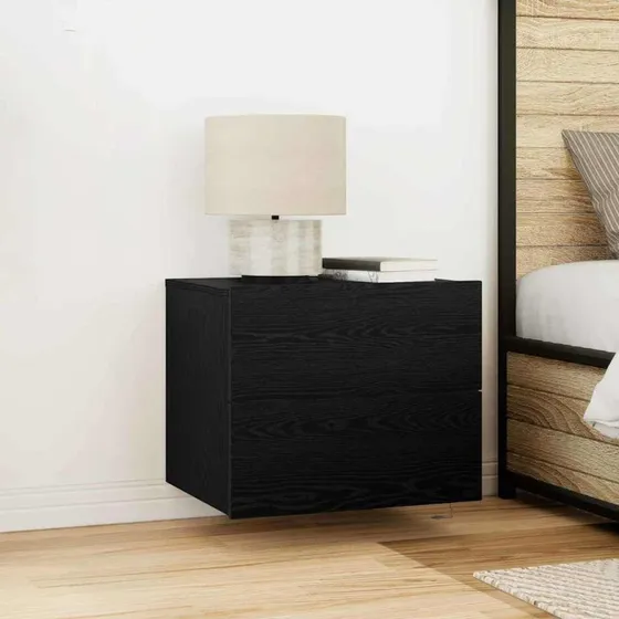 vidaXL Vægmonteret Natbord 2 stk Sort Eg 50 x 39 x 41 cm med Skuffe