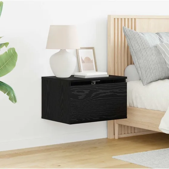 vidaXL Vægmonteret Natbord Sort Eg 50 x 36 x 30 cm Konstrueret Træ