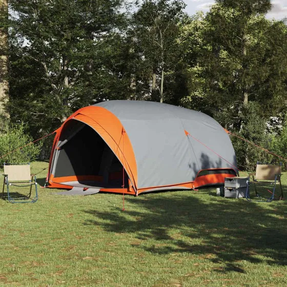 vidaXL Tunneltelt 410 x 285 x 198 cm Grå/Orange med stærkt tafte