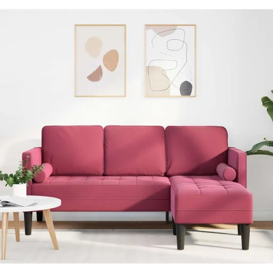 vidaXL Vinrød Sofa Sæt 4-Personer, Velour, 173 x 131 x 67 cm