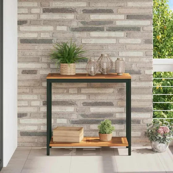vidaXL Udendørs Bord med Hylde 80 x 35 x 75 cm Naturfarvet og Sort