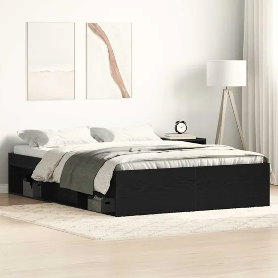 vidaXL Sengestel 135x190 cm Konstrueret Træ Sort Eg