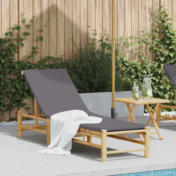 vidaXL Liggestol med Hynder 55x199x30 cm Bambus Mørkegrå