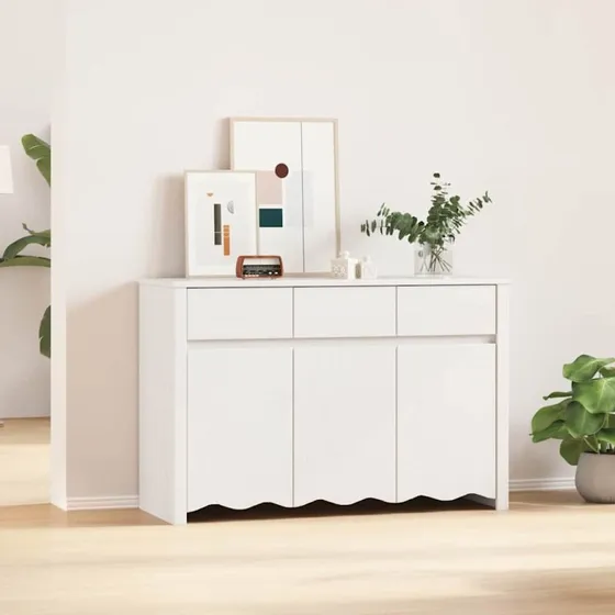 vidaXL Sideboard Drammen Hvid 114x43x75,5 cm Massivt Fyrretræ