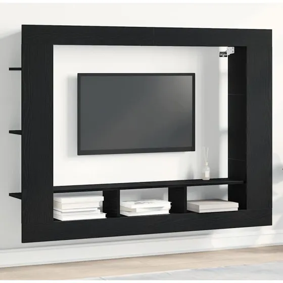 vidaXL Vægmonteret TV-skab Sort Eg 152 x 22 x 113 cm