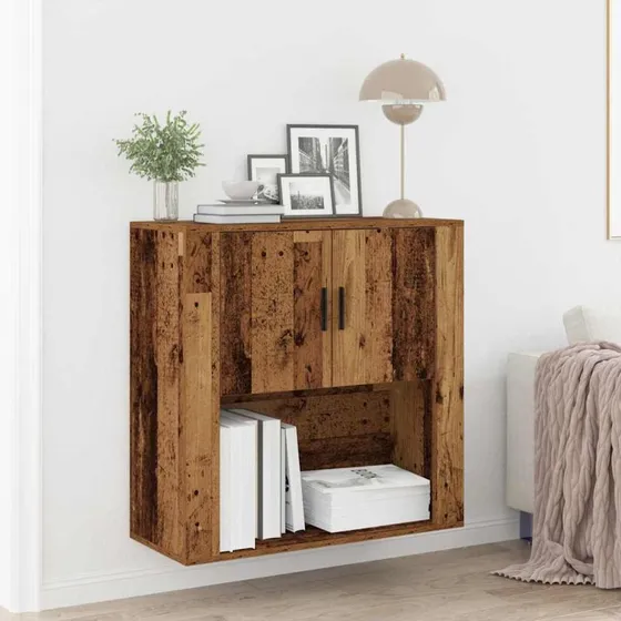 vidaXL Vægskab med Hylde 80 x 33 x 80 cm, Gammelt Træ, Konstrueret Træ