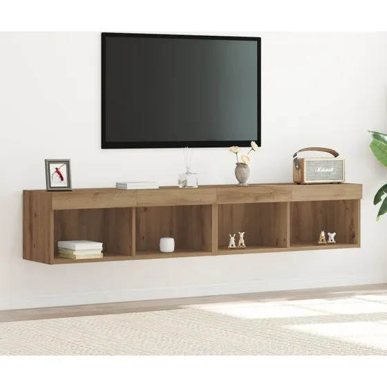 Artisan Egetræ Tv-Skab 2 Dele 80x30x30 cm med LED