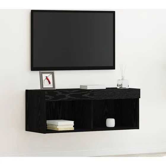 vidaXL TV-møbelsæt med LED, Sort, 80 x 30 x 30 cm, Konstrueret træ