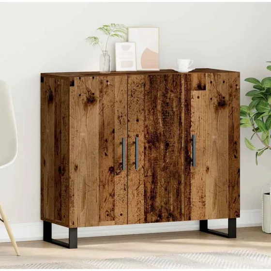 vidaXL Sideboard Gammelt Træ 90 x 34 x 80 cm Konstrueret Træ