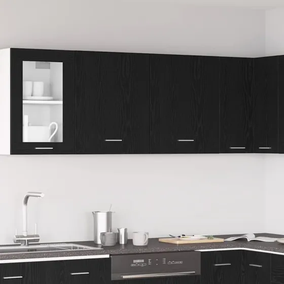 vidaXL Hængeskab Lyon 2 stk Sort Eg 100 x 31 x 60 cm Konstrueret Træ