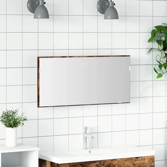 vidaXL Spejl med LED-lys Brun 80 x 37 cm