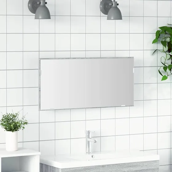 vidaXL Vægmonteret Badeværelsesspejl Høj Grå Sonoma 80 x 37 cm med LED-lys