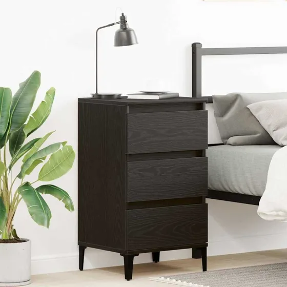 vidaXL Natskab med skuffe Sort eg 45 x 35 x 44 cm Konstrueret træ