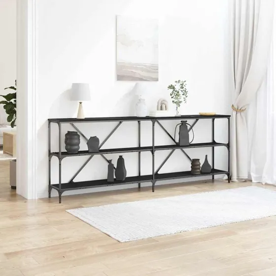vidaXL Konsolbord med Hylde, Sort Eg, 200 x 30 x 75 cm