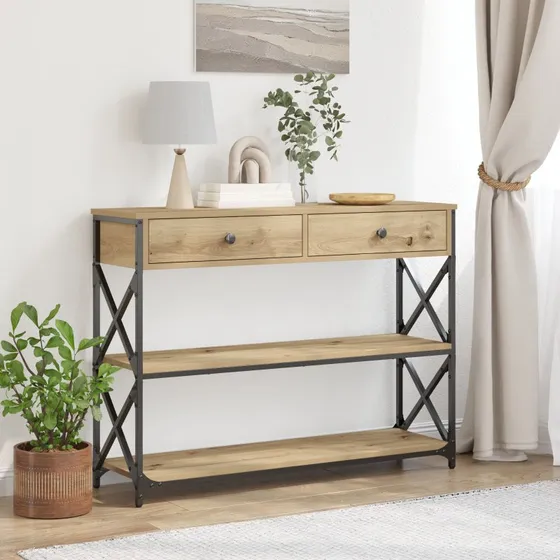 vidaXL Konsolbord Artisan Eg 100 x 28 x 75 cm Laminat Træ og Metal