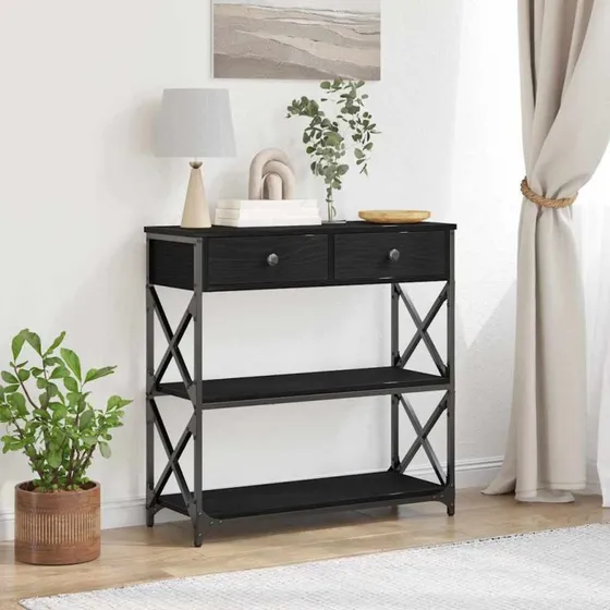 vidaXL Konsolbord Sort Eg 75x28x75 cm Laminat Træ og Metal