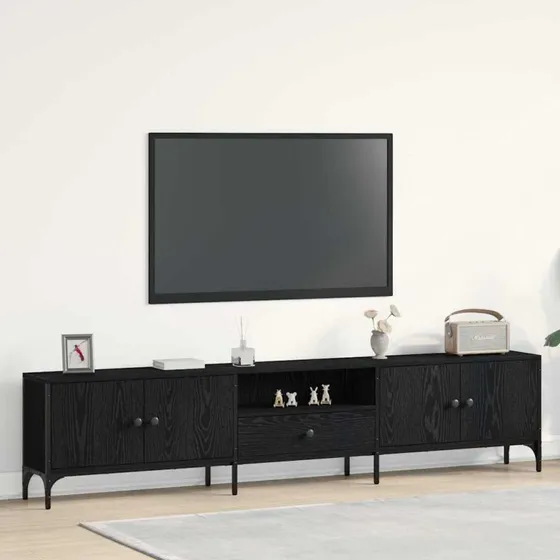 vidaXL TV-skab med skuffe, sort eg, 200 x 25 x 44 cm
